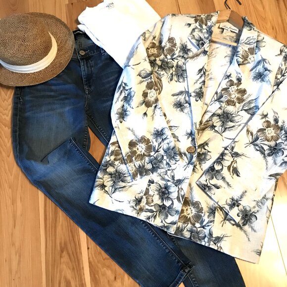 Lisa Josephs Vintage Woven Jacket: 80s Blazer Cream Blue Green Floral, Women’s S - Picture 6 of 9